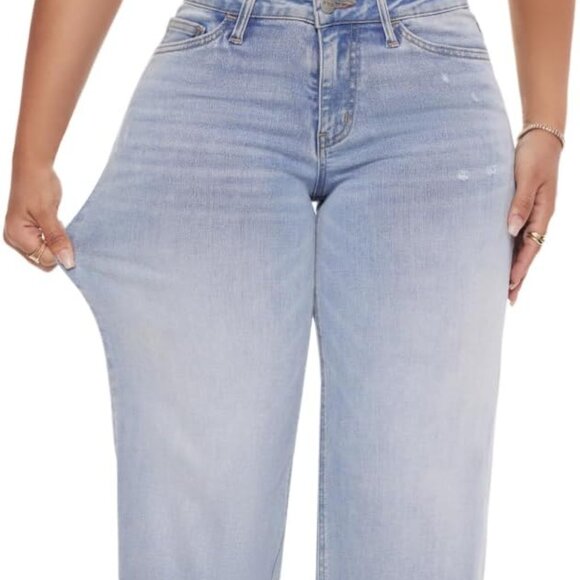 Effortless Mid-Low Rise Wide Leg Jeans for Women - Distressed Comfort, Size 30 - Picture 5 of 5